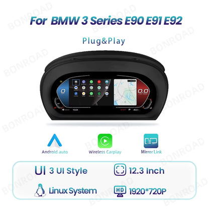 Linux 11 Inch 1920*720P Wireless Carplay Android Car Digital Instrument Cluster for BMW 3 Series E90 E91 E92 Car Dashboard Cluster Speedometer Display Panel Cockpit Airplay Voor