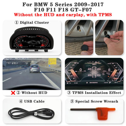 Digital Instrument Cluster For BMW 5 series F10 F11 F18 GT-F07 2009-2017 Carplay Android Mirroring TPMS