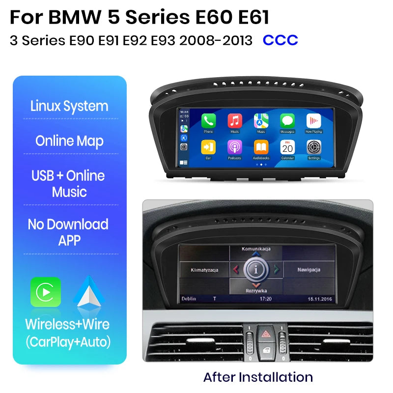 Wireless Carplay/ Android Auto Navigation For BMW 3/5 Series E60 E61 E62 E63 E90 E91 E92 E93