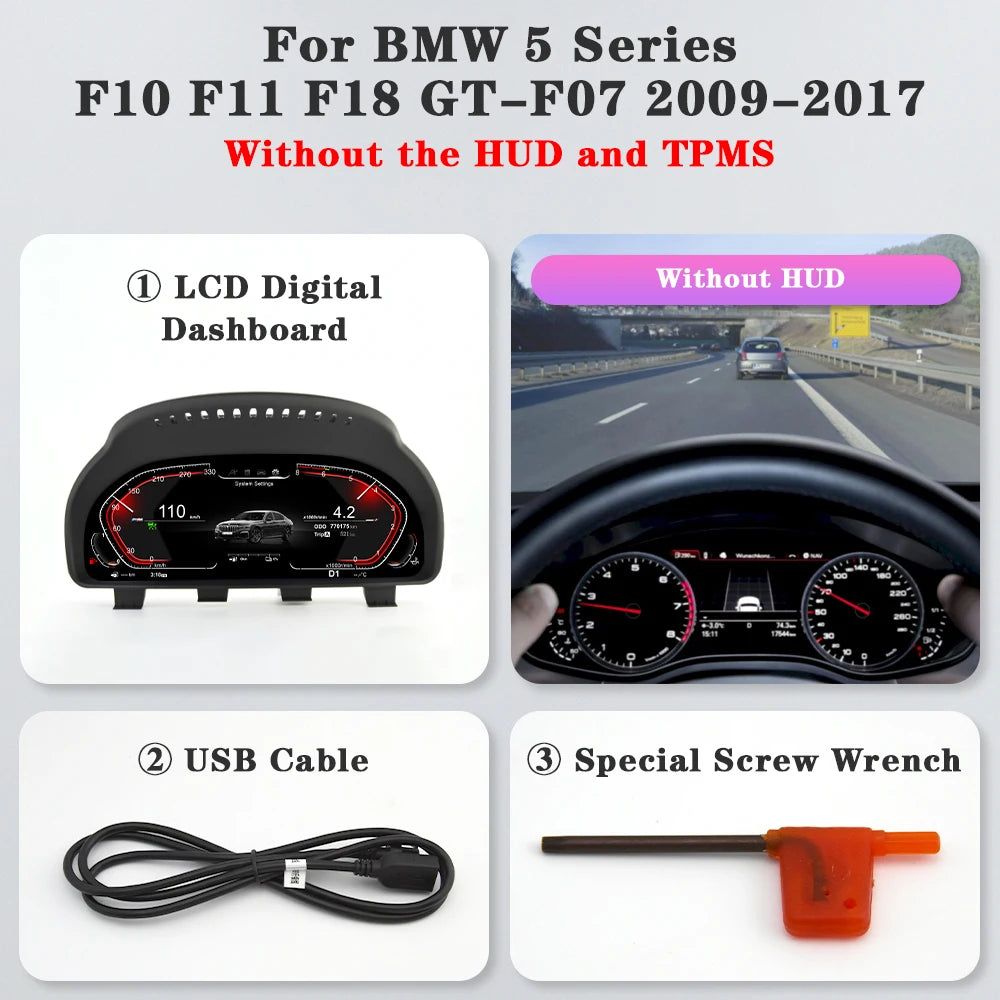 Digital Instrument Cluster For BMW 5 series F10 F11 F18 GT-F07 2009-2017 Carplay Android Mirroring TPMS