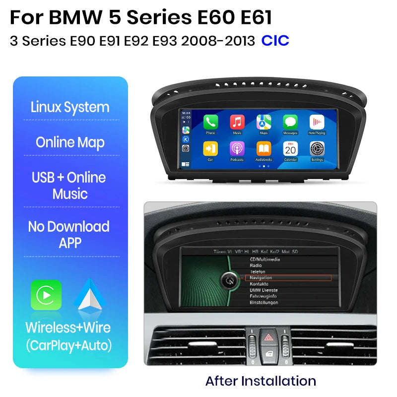 Wireless Carplay/ Android Auto Navigation For BMW 3/5 Series E60 E61 E62 E63 E90 E91 E92 E93