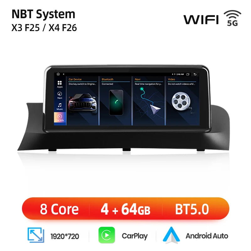 Wireless Carplay/ Android Auto Navigation For BMW X3 F25 X4 F26 2010-2017 CIC NBT
