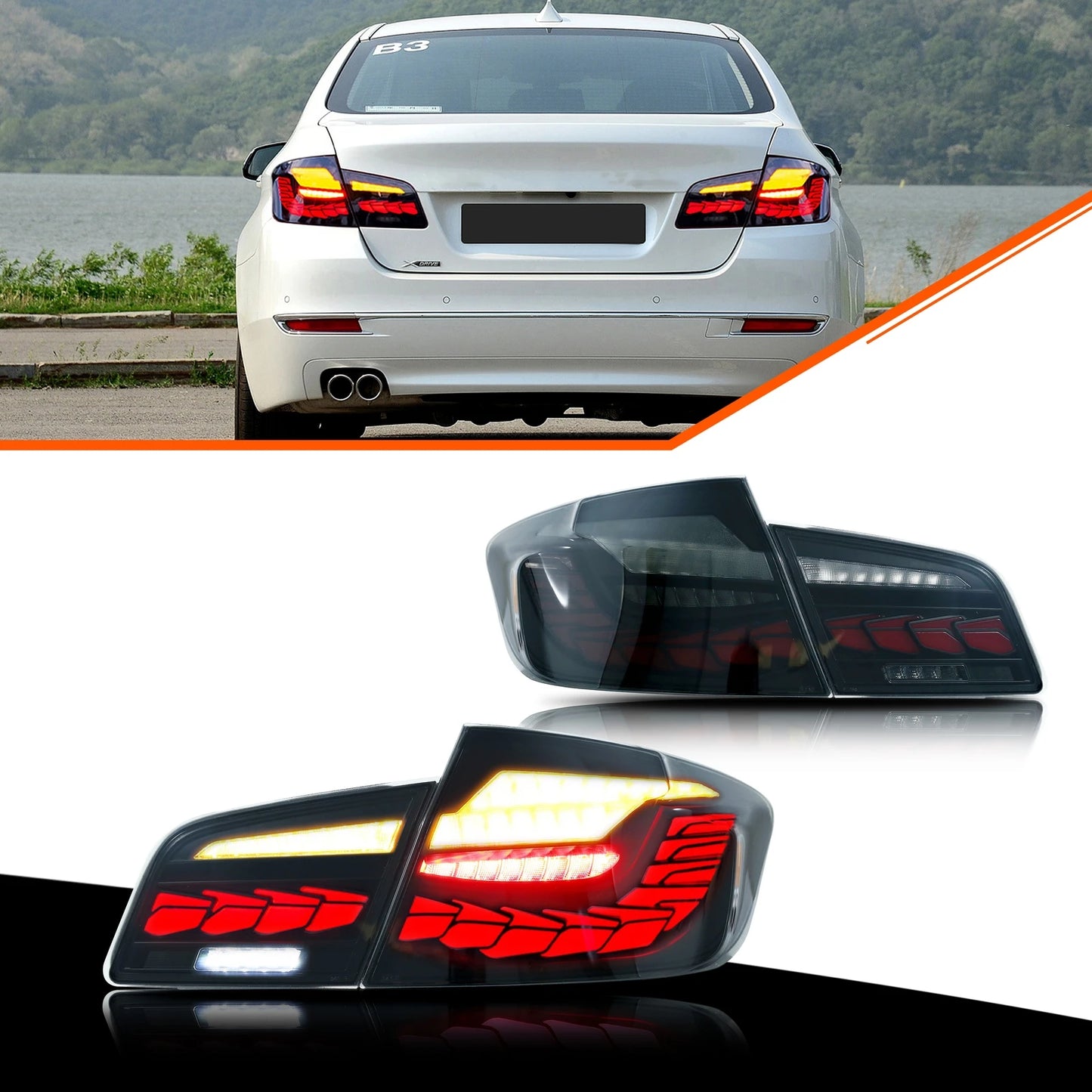 LED Tail Lights for BMW 5-Series F10 M5 2011-2016 520i 528i 535i Sequential Turn Signal Black Rear Lamps Assembly [Not Fit G30]