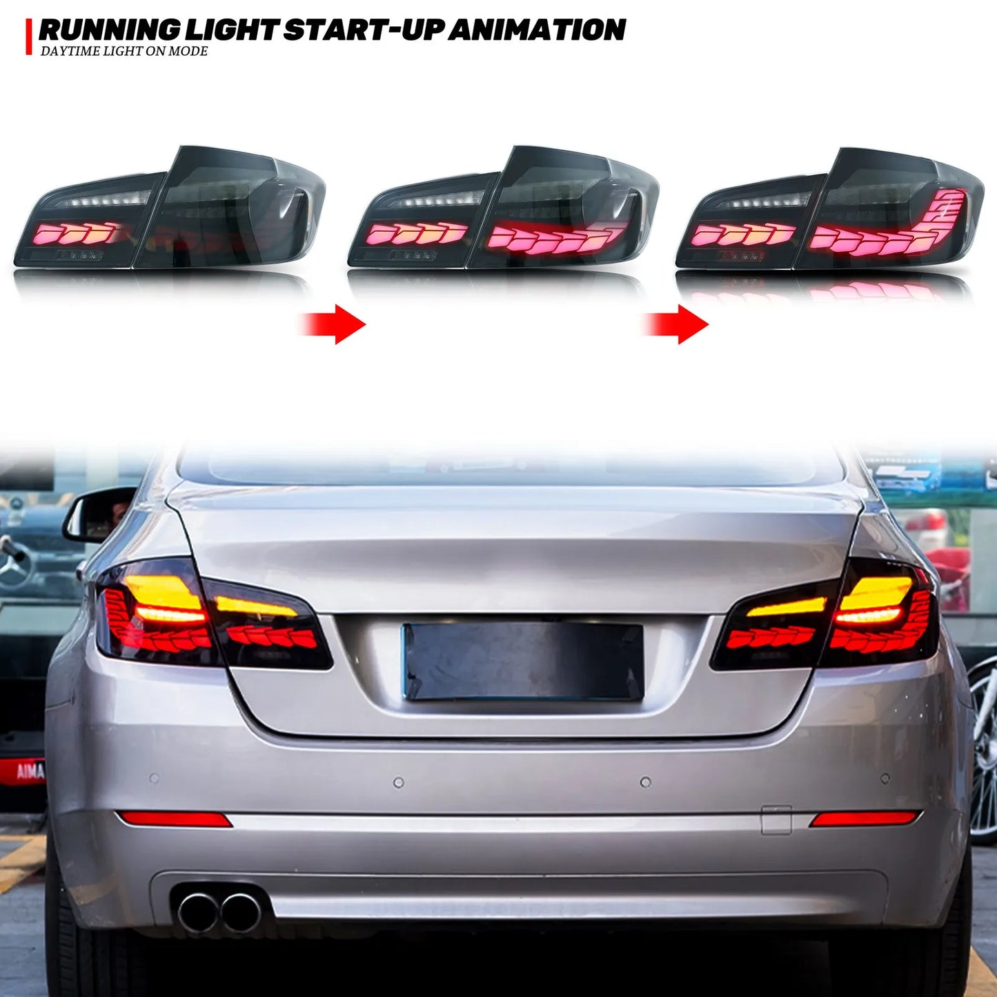 LED Tail Lights for BMW 5-Series F10 M5 2011-2016 520i 528i 535i Sequential Turn Signal Black Rear Lamps Assembly [Not Fit G30]