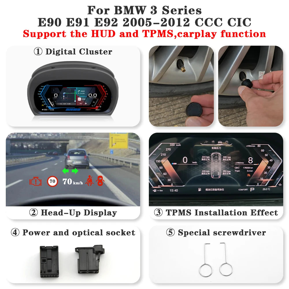 Digital Cluster Wireless Carplay for BMW 3 Series E90 E91 E92 2005-2012