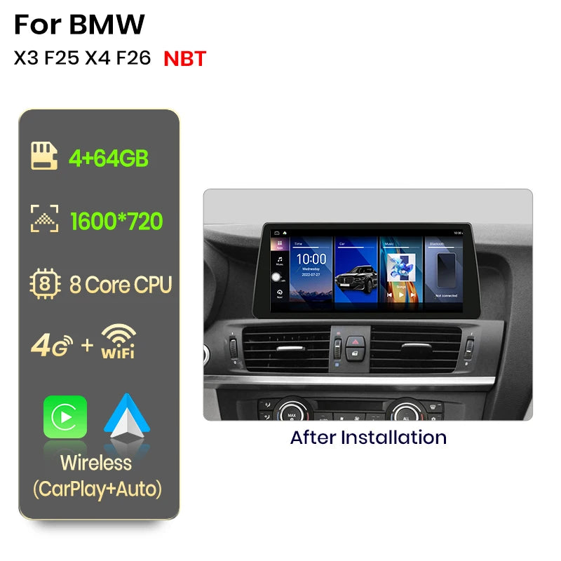 Wireless Carplay/ Android Auto Navigation For BMW X3 F25 X4 F26 2010-2017
