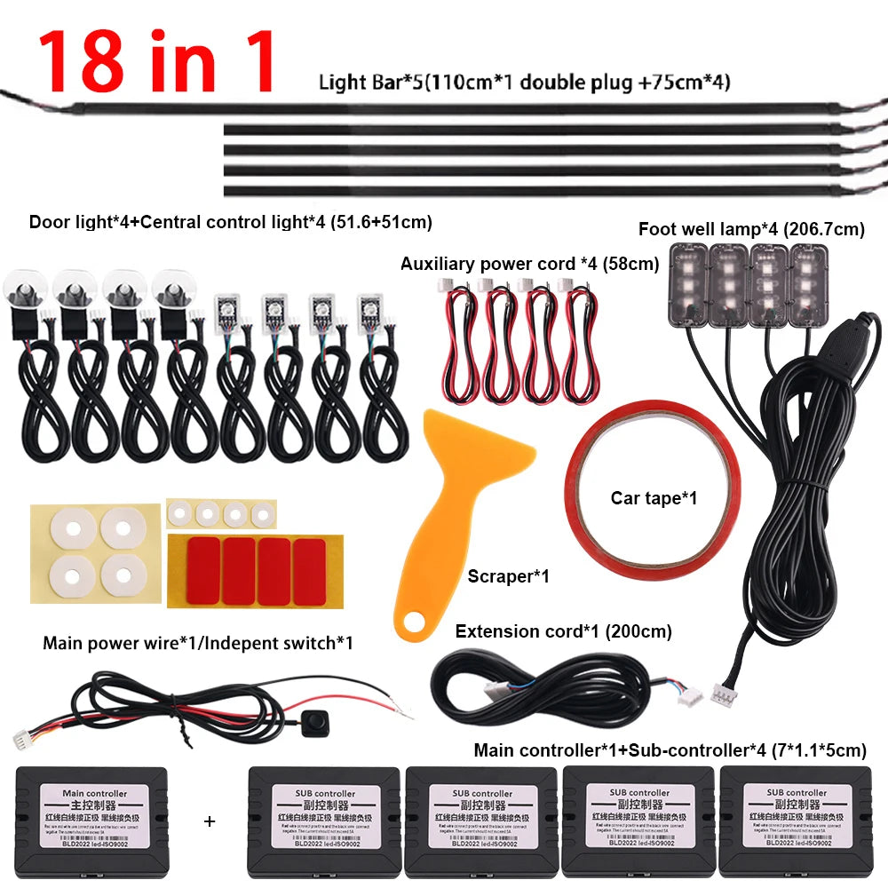 Luminous Symphony 18-in-1 RGB Ambient Car Lighting System – APP Controlled